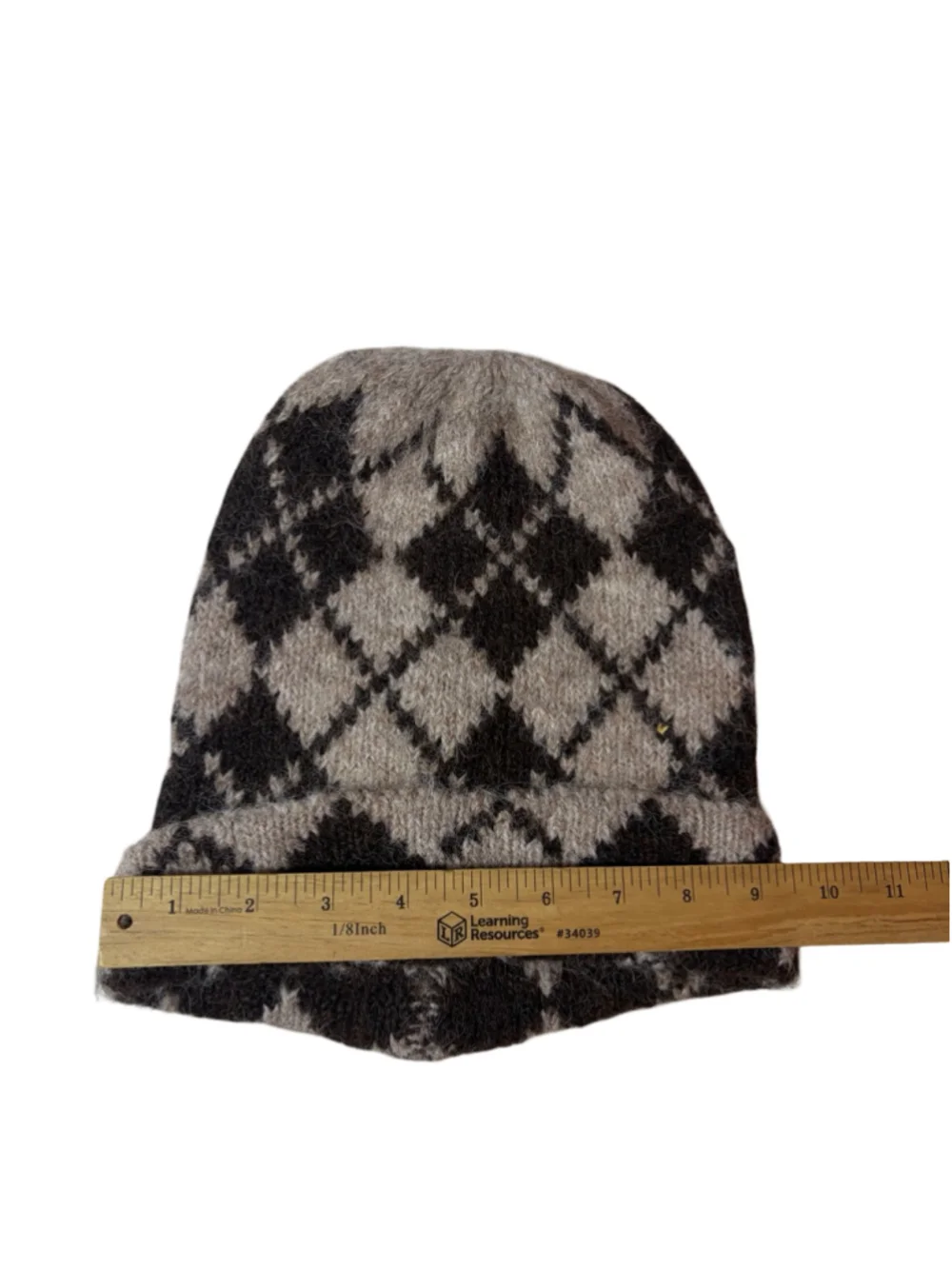 House of Harlow 1960 Argyle Knit Cuffed Beanie Hat Brown Wool Blend O/S